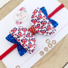 Load image into Gallery viewer, Coronation Union Jack Glitter Bow Headband or Clip
