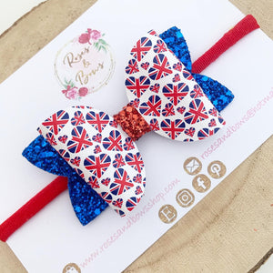 Coronation Union Jack Glitter Bow Headband or Clip