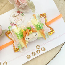 Load image into Gallery viewer, Bunny Transparent and Glitter Carrot Hair Bow Headband or Clip
