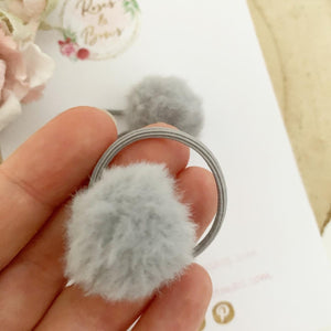 Grey Pom Pom Faux Fur Bobble Hair Ties Set of 2