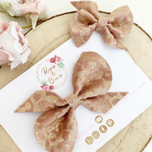 Load image into Gallery viewer, Rose Gold Leopard Hair Bow Headband or Clip
