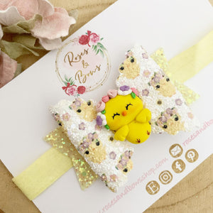 Easter Chick Hair Bow Headband or Clip