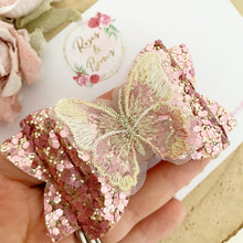 Load image into Gallery viewer, Pink and Gold Butterfly Hair Bow Headband or Clip
