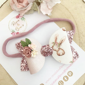 Easter bunny dusky pink Hair Bow Headband or Clip