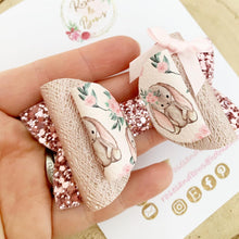 Load image into Gallery viewer, Pink Blush Bunny Glitter Hair Bow Headband or Clip - Pink Sequin Bunny Rabbit Ears Hair Bow
