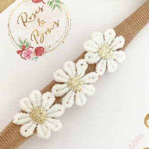 Gold Daisy headband - nude nylon headband