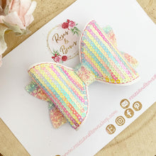 Load image into Gallery viewer, Rainbow sequin embroidered Leatherette and Glitter Bow Headband or Clip
