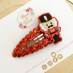 Christmas nutcracker glitter large snap clip