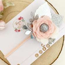 Load image into Gallery viewer, Felt flower clip or headband - blush and silver flower headband
