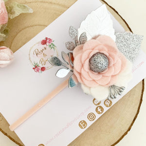 Felt flower clip or headband - blush and silver flower headband