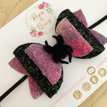 Load image into Gallery viewer, Spider Halloween Glitter Bow Headband or Clip
