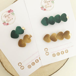 Velvet Heart Valentines clip set - Mustard and Green Clip Set