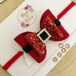 Red Santa Claus Buckle Hair Bow Headband or Clip