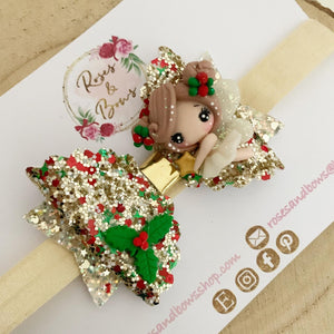 Christmas Angel Hair Bow Clip or Headband