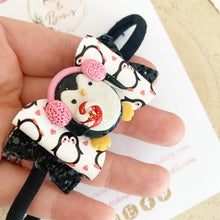 Load image into Gallery viewer, Penguin pigtail bows- piggy bows - clip set - Christmas glitter bows
