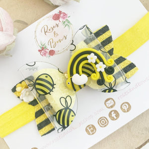 Bee Rainbow Hair Bow clip or headband