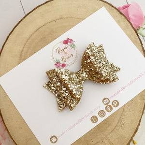 Pale Gold Glitter Hair Bow - Glitter Hair Bow Hair Clip or Headband