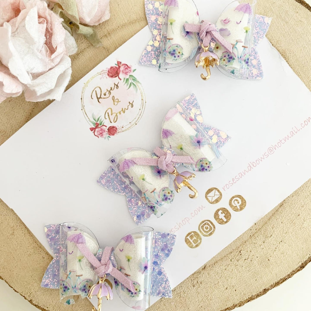 umbrella Glitter Hair Bow Headband or Clip
