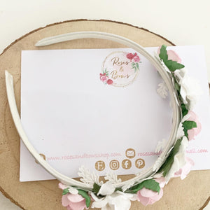 Pink and white flower crown headband