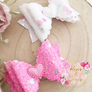 Valentine’s Heart Glitter Hair Bow Headband or Clip