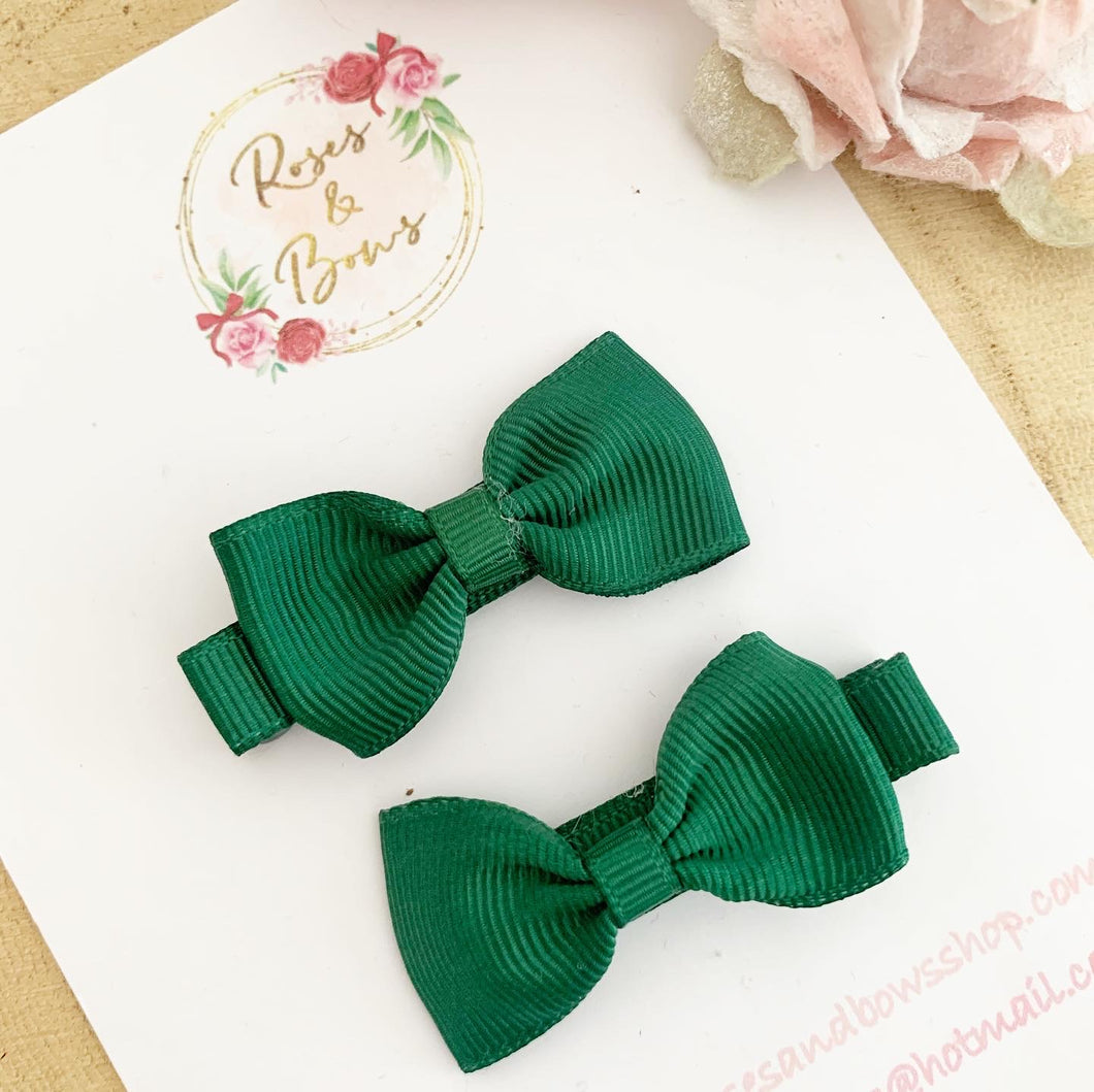 Forest Green School Small Hair Bow Clip Set