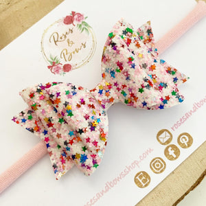 Pink Star Glitter Hair Bow Headband or Clip