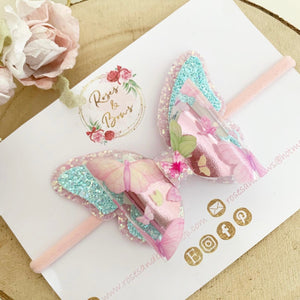 Butterfly Glitter Hair Bow Headband or Clip