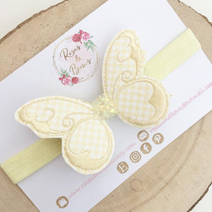 Lemon School Gingham butterfly Hair Bow Headband or Clip