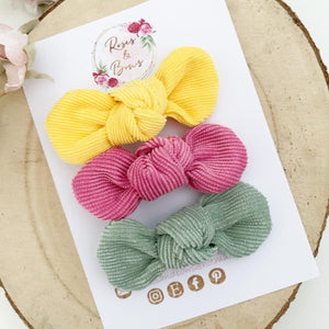 Bright cord corduroy alligator clip set x3 clips