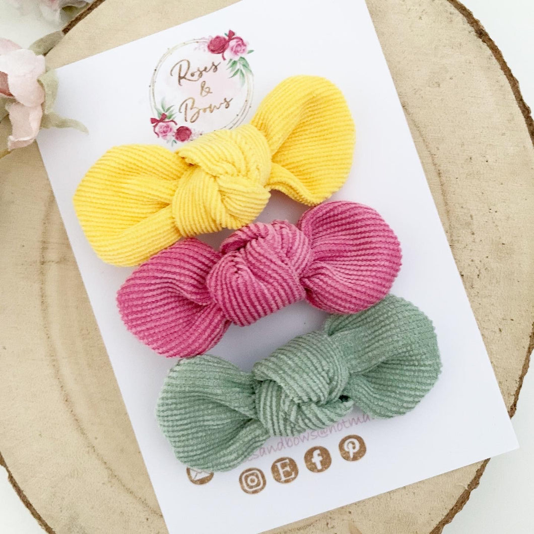 Bright cord corduroy alligator clip set x3 clips