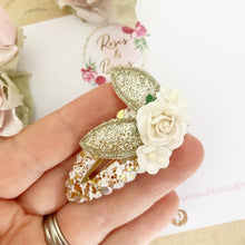 Load image into Gallery viewer, Gold and White Dainty Bunny Ears Easter Snap Clip
