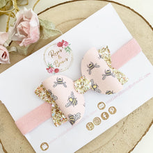 Load image into Gallery viewer, Pink Bee Glitter Hair Bow Headband or Clip
