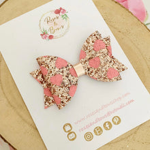 Load image into Gallery viewer, Rose gold and pink heart Valentines Valentine’s Day hair Bow Headband or Clip
