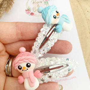 Snowman glitter snap clip set