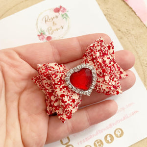 Valentines Red and Pink Heart Glitter Hair Bow Headband or Clip