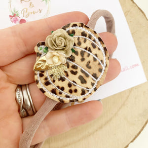 Halloween Leopard Pumpkin Hair Bow Headband or Clip