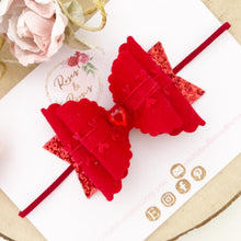 Load image into Gallery viewer, Felt and Glitter Heart Valentine’s Hair Bow Headband or Clip
