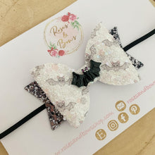 Load image into Gallery viewer, Bat Halloween Glitter Bow Headband or Clip
