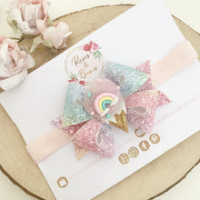 Load image into Gallery viewer, Rainbow Ice Cream Hair Bow Headband or Clip
