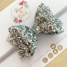 Load image into Gallery viewer, Silver Glitter Hair Bow - Glitter Hair Bow Hair Clip or Headband
