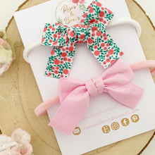 Load image into Gallery viewer, Pink Cotton Tie Bow Headband or Clip Set

