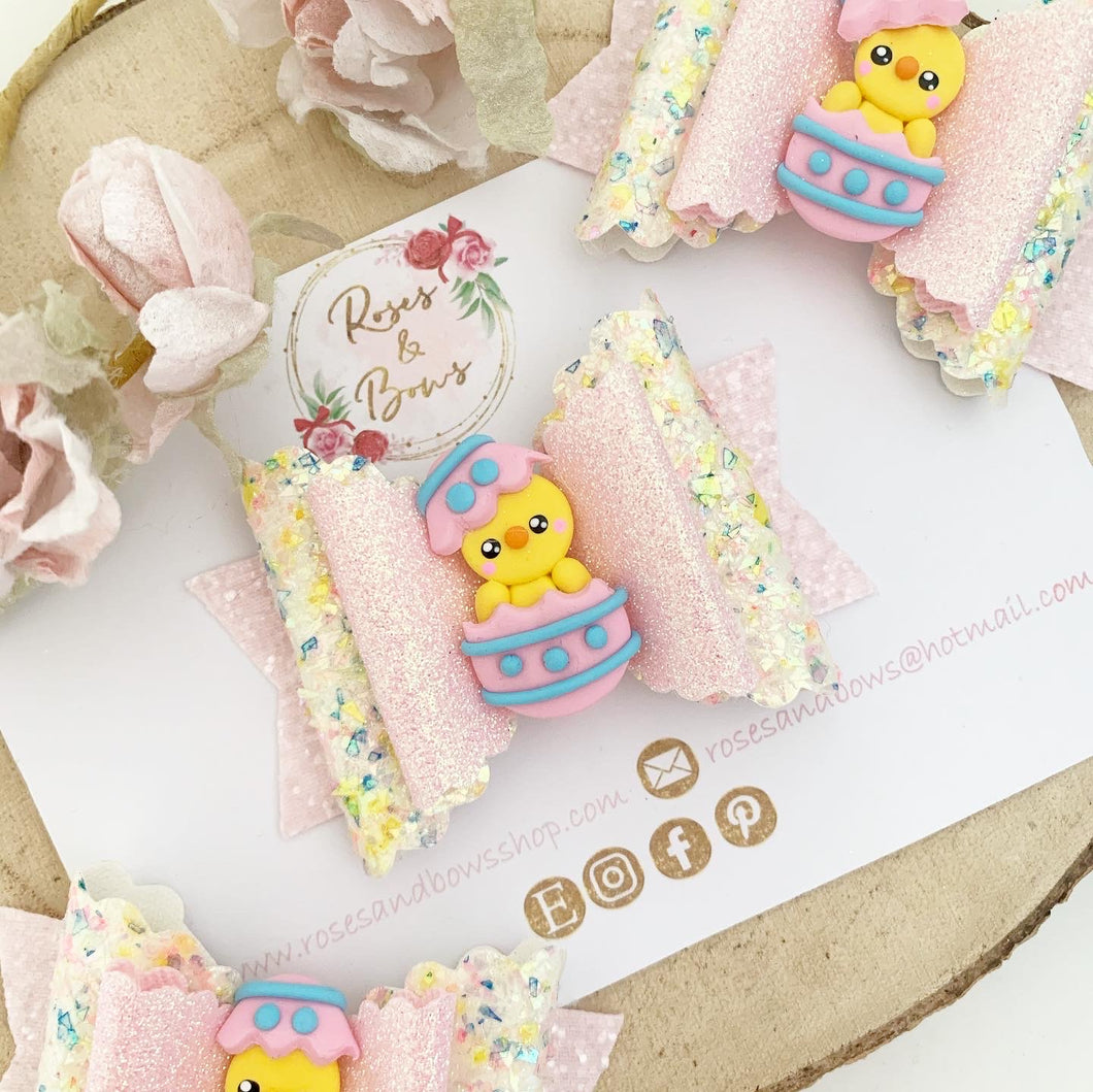 Easter Chick Glitter Hair Bow Hair Clip or Headband