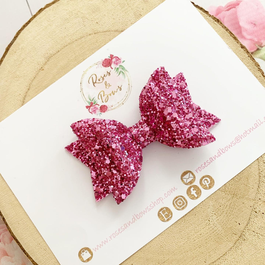Pink Glitter Hair Bow - Glitter Hair Bow Hair Clip or Headband
