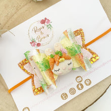Load image into Gallery viewer, Bunny Transparent and Glitter Carrot Hair Bow Headband or Clip

