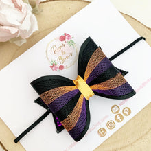 Load image into Gallery viewer, Halloween Embroidered Leatherette and Glitter Bow Headband or Clip
