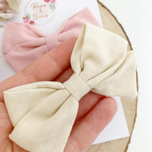 Pink and Cream Cotton Hair Bow Headband or Clip set of 2