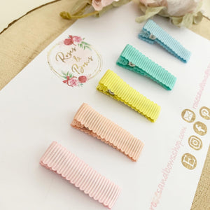 Rainbow Ribbon Fringe Clips Pack 5 - Small Clips - Mini Clips - Clip Pack - Baby Hair Clips - Toddler Hair Clips - Lined hair clip