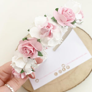 Pink and white flower crown headband