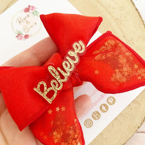 Believe Red Pumpkin hand tied Hair Bow Headband or Clip