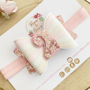 Pink & Gold Birthday Hair Bow - Birthday Headband - Birthday Hair Clip